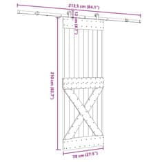 Vidaxl Posuvné dveře s kováním 70 x 210 cm masivní borové dřevo