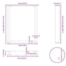 Petromila Nohy konferenčního stolku ve tvaru U 2 ks antracit 70x(72-73)cm