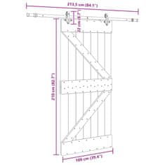 Vidaxl Posuvné dveře s kováním 100 x 210 cm masivní borové dřevo