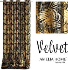 AmeliaHome Závěs Velvet Golden Leaves černý, velikost 140x245