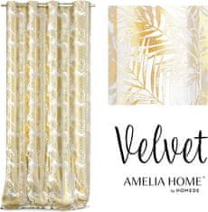 AmeliaHome Závěs Velvet Golden Leaves bílý, velikost 140x245