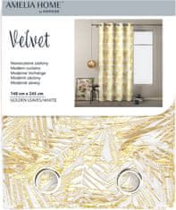 AmeliaHome Závěs Velvet Golden Leaves bílý, velikost 140x245