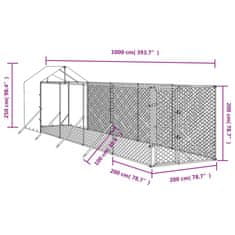 Vidaxl Venkovní psí kotec se střechou stříbrný 2 x 10 x 2,5 m ocel