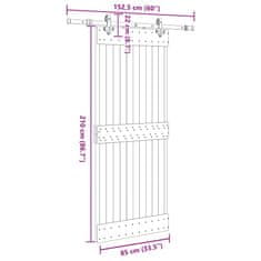 Vidaxl Posuvné dveře s kováním 85 x 210 cm masivní borové dřevo