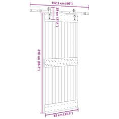 Vidaxl Posuvné dveře s kováním 85 x 210 cm masivní borové dřevo