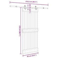 Vidaxl Posuvné dveře s kováním 85 x 210 cm masivní borové dřevo