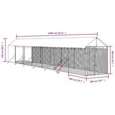 Vidaxl Venkovní psí kotec se střechou stříbrný 2 x 14 x 2,5 m ocel