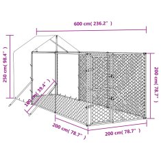 Vidaxl Venkovní psí kotec se střechou stříbrný 2 x 6 x 2,5 m ocel