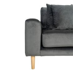 House Nordic Lounge Sofa, pravá strana, tmavě šedý samet, čtyři polštáře a nohy z přírodního dřeva, HN1013