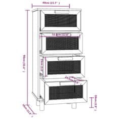 Vidaxl Příborník bílý 40x30x90 cm masivní borovice a přírodní ratan