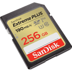 SanDisk Extreme PLUS 256 GB SDXC Memory Card 190 MB/s and 130 MB/s, UHS-I, Class 10, U3, V30