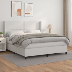 Vidaxl Box spring postel s matrací bílá 160x200 cm umělá kůže