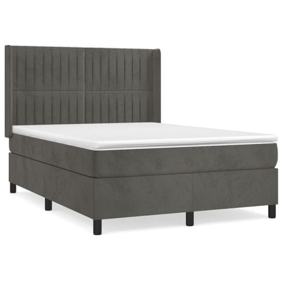 Vidaxl Box spring postel s matrací tmavě šedý 140 x 190 cm samet