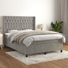 Vidaxl Box spring postel s matrací světle šedá 140x190 cm samet