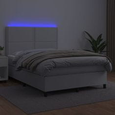 Vidaxl Box spring postel s matrací a LED bílá 140x200 cm umělá kůže