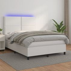 Vidaxl Box spring postel s matrací a LED bílá 140x200 cm umělá kůže