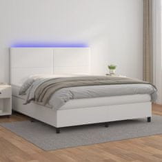 Vidaxl Box spring postel s matrací a LED bílá 180x200 cm umělá kůže