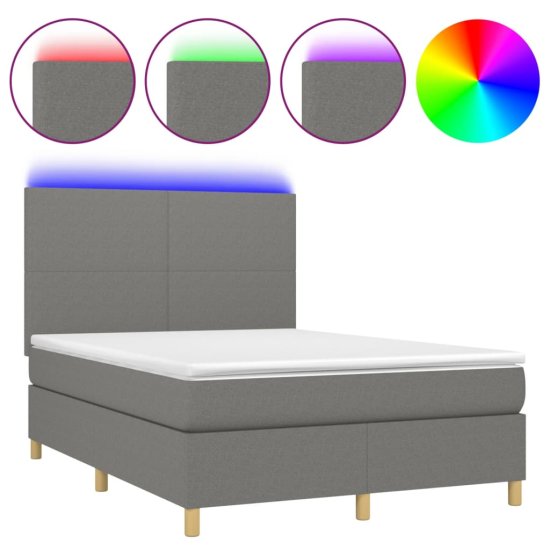 Vidaxl Box spring postel s matrací a LED tmavě šedá 140x200 cm textil