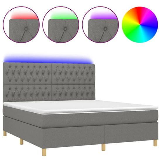 Vidaxl Box spring postel s matrací a LED tmavě šedá 180x200 cm textil