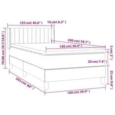 Vidaxl Box spring postel s matrací světle šedá 100x200 cm samet