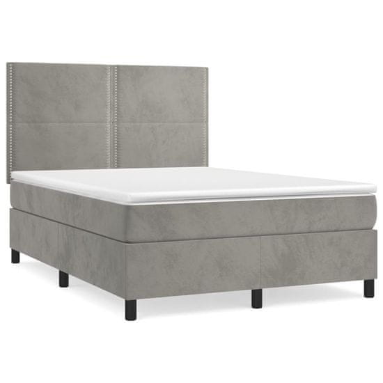 Vidaxl Box spring postel s matrací světle šedá 140x190 cm samet