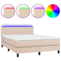 Vidaxl Box spring postel matrace a LED cappuccino 140x190cm umělá kůže