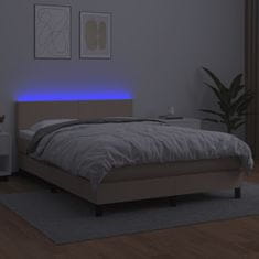 Vidaxl Box spring postel matrace a LED cappuccino 140x190cm umělá kůže