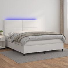 Vidaxl Box spring postel s matrací a LED bílá 160x200 cm umělá kůže