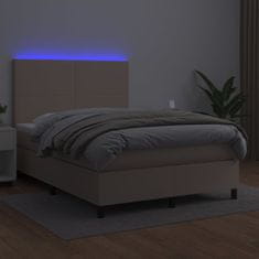 Vidaxl Box spring postel matrace a LED cappuccino 140x200cm umělá kůže