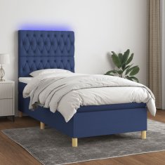 Vidaxl Box spring postel s matrací a LED modrá 100x200 cm textil