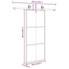 Vidaxl Posuvné dveře s kováním 90x205 cm ESG sklo a hliník