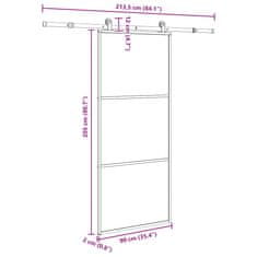 Vidaxl Posuvné dveře s kováním 90x205 cm ESG sklo a hliník