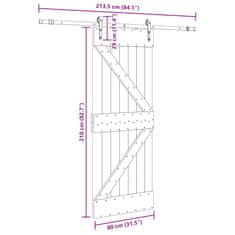 Vidaxl Posuvné dveře s kováním 80 x 210 cm masivní borové dřevo