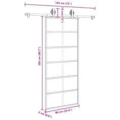 Vidaxl Posuvné dveře s kováním 90x205 cm ESG sklo a hliník