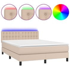 Vidaxl Box spring postel matrace a LED cappuccino 140x190cm umělá kůže