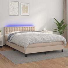 Vidaxl Box spring postel matrace a LED cappuccino 140x190cm umělá kůže