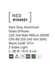 Nova Luce NOVA LUCE venkovní nástěnné svítidlo NED tmavě šedý hliník skleněný difuzor LED 2x6W 3000K 220-240V 2x38st. IP54 světlo po dvou stranách 9104021