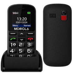 Mobiola MB200, mobilní telefon pro seniory, SOS tlačítko, 2 SIM, nabíjecí stojánek, černý