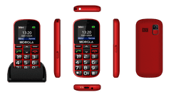 Mobiola MB200, mobilní telefon pro seniory, SOS tlačítko, 2 SIM, nabíjecí stojánek, červený