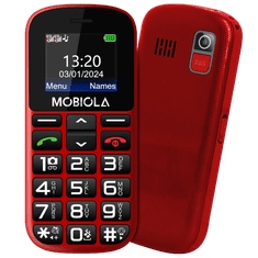 Mobiola MB200, mobilní telefon pro seniory, SOS tlačítko, 2 SIM, nabíjecí stojánek, červený