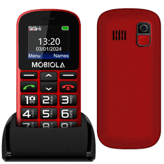 Mobiola MB200, mobilní telefon pro seniory, SOS tlačítko, 2 SIM, nabíjecí stojánek, červený