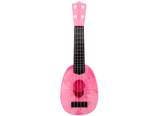 Lean-toys Ukulele Pro Děti Mini Kytara 4 Struny Motiv Broskve Kytara Růžová 15″