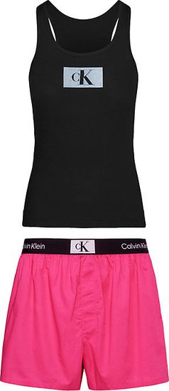 Calvin Klein Dámské pyžamo set 000QS6937EFUD melounová/černá - Calvin Klein