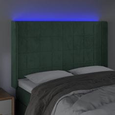 Vidaxl Čelo postele s LED tmavě zelené 147 x 16 x 118/128 cm samet