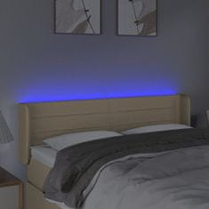 Vidaxl Čelo postele s LED krémové 147 x 16 x 78/88 cm textil