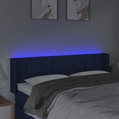 Vidaxl Čelo postele s LED modré 147 x 16 x 78/88 cm textil