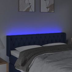 Vidaxl Čelo postele s LED modré 163 x 16 x 78/88 cm textil