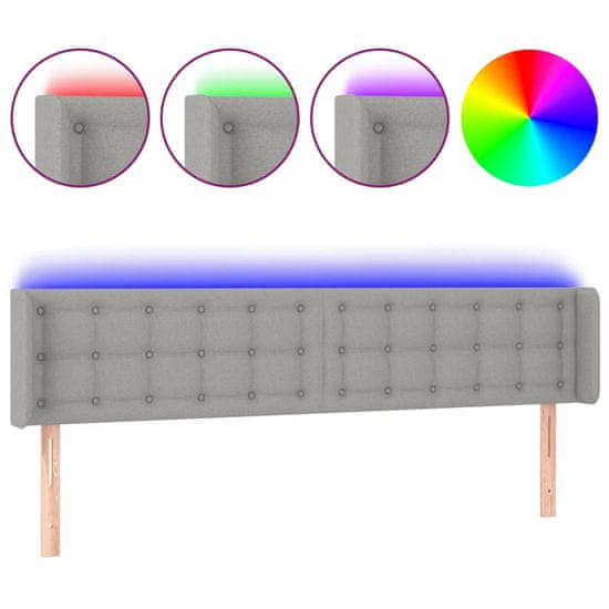 Vidaxl Čelo postele s LED světle šedé 203 x 16 x 78/88 cm textil