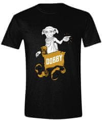 CurePink Pánské tričko Harry Potter: Dobby Banner Click (M) černá bavlna