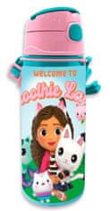 CurePink Hliníková láhev na pití s pítkem Gabby's Dollhouse|Gábinin kouzelný domek: Smoothie Land (objem 600 ml)